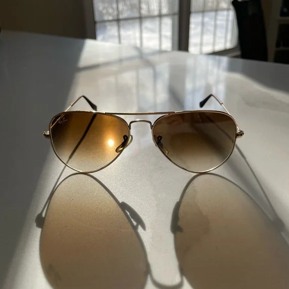 Ray-Ban Aviator Gold and Brown Sunglasses - Picture 1 of 14